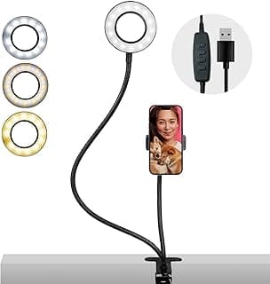 Clip on Selfie Ring Light Stand with Phone Holder, Flexible Arms for Video Photography Desk Lamp Bedroom, LGG775 image