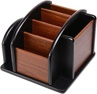 Wooden Desk Organizer, Wood Desktop Organizer Office Supplies Storage Organizer Remote Control Caddy Holder (Desk Organizer-6) image