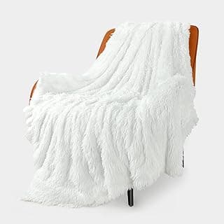 TOONOW Extra Soft Fuzzy Faux Fur Throw Blanket 50"x60", Reversible Lightweight Fluffy Cozy Plush Comfy Microfiber Fleece Decorative Shaggy Blanket for Couch Sofa Bed, Pure White image