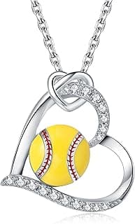 925 Sterling Silver Softball Volleyball Basketball Necklace Heart Pendant Sports Jewelry Gifts for Players Women image