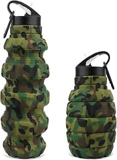 Collapsible Water Bottle Sports Bottle 19.5OZ/580ml Travel Water Bottle for Men Women Kids. BPA Free Food Grade Silicone. (Army green camouflage) image