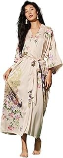 Women's Floral Silk Satin Kimono Robe Long Animals Printed Luxury Dressing Gown image