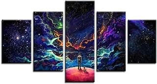 CrmArt - 5 Panels Framed Fantasy Sci Fi Space Stars Cloud and Crescent Giclee Canvas Prints Wall Art Landscape Pictures Photo Paintings for Bedroom Home Decorations Modern Artwork