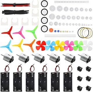 Sntieecr 6 Set DC Motors Kit, Mini Electric Motor 3V 15000RPM with 66 PCS Plastic Gears, AA Battery Holder Case, Motor Bracket, Shaft Propeller and Rocker Switch for DIY Toys Science Projects image