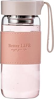 Glass tea bottle 16 oz drinking bottle with Non-Slip holster, and Stainless Tea Infuser,Leak Proof Lid,Portable glass water bottle for school, office, car home,as a gift, etc (Pink) image