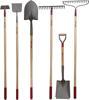 KYLIN 6-Piece Pro Long Ash Handle Garden Tools Set for Landscaping Agricture or Backyard,14-Gauge Shovels,Forged Rakes,Forged Weeding Hoe Sidewalk Scraper, image
