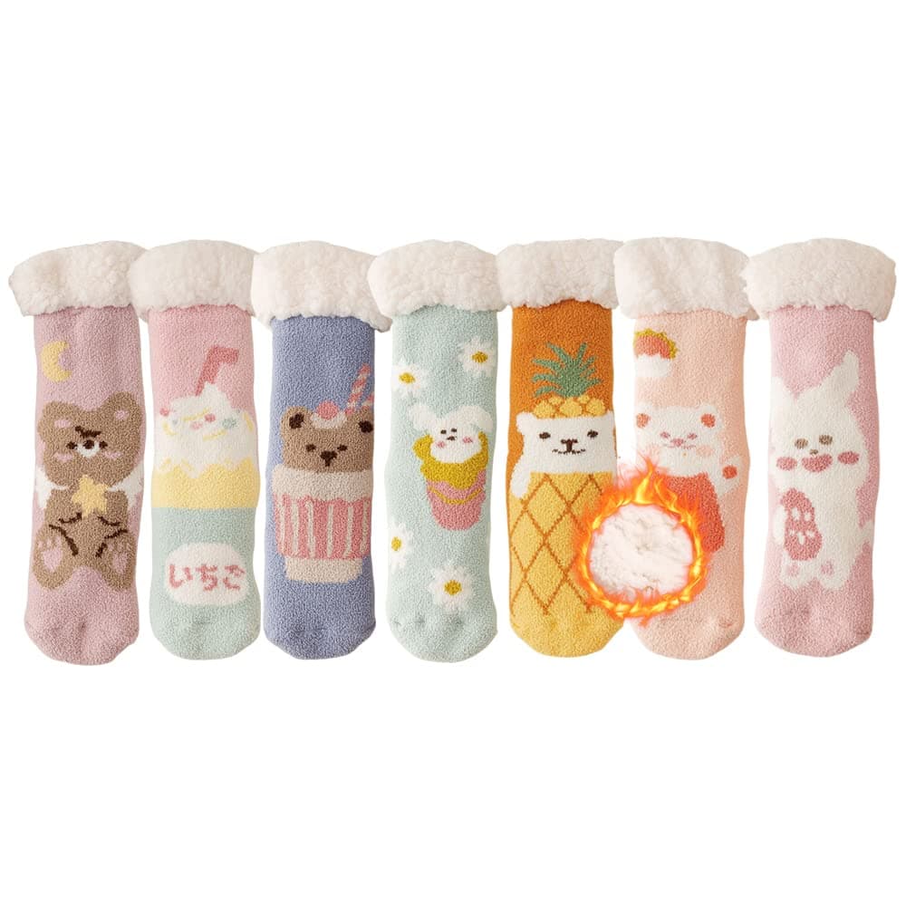 Nigeiyeme Womens Thick Knit Sherpa Fleece Lined Thermal Fuzzy Slipper Socks with Grippers Non Slip Winter Warm Socks
