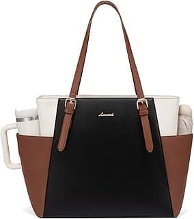 LOVEVOOK Laptop Tote Bag for Women With Large Cup Holder, Leather Work Tote Bag for Women,15.6 Inch Professional Computer Briefcase Business Teacher Commuter Shoulder Bag,Office Travel Gift