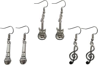 3 Pairs in set, Guitar Earrings, Microphone Earrings, Treble Clef Earrings, for Music Lover, Earrings Set image