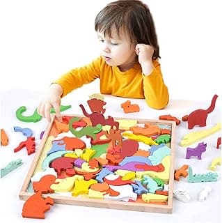 2in1 Wooden Stacking Blocks for toddlers Puzzles Farm Animal Toys, Montessori Fun Toys for Kids Preschool Learning Educational Wood Building Blocks Set for 3-7 Year Old Boy Girl image