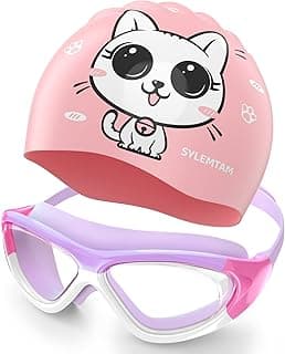 Kids Swimming Goggles and Kids Swimming Cap set for Age 6-10 image