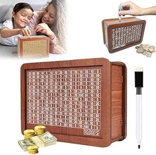 Wooden Coin Bank Money Saving Box, Cash Vault Wooden Savings Box, Wooden Digital Piggy Bank with Counting Target, Money Vault Savings for Boys and Girls (10000 Savings Challenge Box) image
