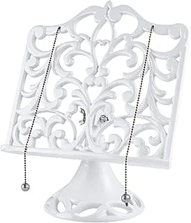 Cast Iron Cookbook Stand, Adjustable Decorative Metal Cookbook Recipe Holder for Cookbooks or iPad Stands for Kitchen, White image