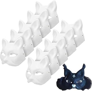 10PCS Cat Mask Therian Masks White Cat Masks to Paint Blank Animal Dress Up Masks DIY White Masks Half for Masquerade Halloween Kids Cosplay Masks Costume Party Favors image