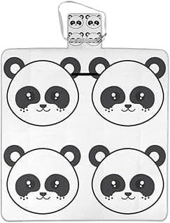 White and Black Waterproof Picnic Blankets 3-Layer Cartoon Smiling Panda Animal Extra Large Foldable Compact with Tote for Stadiums Beach Hiking Traveling Festivals Park 58.3 Inch x 58.3 Inch image