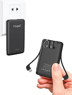 TG90° Power Bank Portable Phone Charger, 5000mAh Lightweight Battery Pack with Built-in AC Wall Plug and Cables, Ultra Mini Battery Charger Compatible with iPhone and Android Devices image