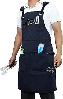 Chef Aprons for Men and Women, Canvas Cross Back BBQ Apron with Pockets, Oil and Waterproof Adjustable Work Aprons