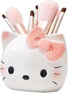 YY Ceramic Cute Hello Kitty Makeup Brush Holder,Make Up Brush Case Storage for Women，apply to Makeup Brushes for Face Powder, Foundation, Eye Shadow and Liner Application