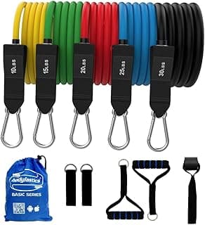 Bodylastics Resistance Band Set - Resistance Bands with Handles, Ankle Straps, Door Anchor, Carry Bag - Heavy-Duty Stretch Exercise Bands -Patented Clips and Snap Reduction Tech -Fitness Workout Bands image
