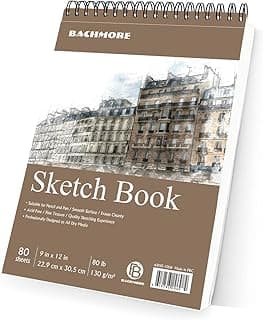 Bachmore Sketchpad 9X12 Inch (88lb/130g), 80 Sheets of Spiral Bound Sketch Book for Artist Pro & Amateurs | Marker Art, Colored Pencil, Charcoal for Sketching image
