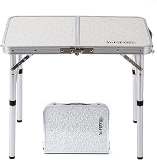Folding Camp Table Small, 24''L x16''W with Adjustable Height Legs, Indoor Outdoor Lightweight Portable Aluminum Dining Table for Picnic Camping 2-Feet（2 Heights 10"/19"） image