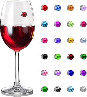 Wine Glass Charms 24 Pieces Wine Glass Charms for Stemless Glasses Crystal Magnetic Glass Markers for Wine Party Decorations Drink Markers Tags Identifiers for Stem Glasses image