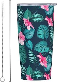 Tropical Hawaiian Flowers Tumbler Stainless Steel Insulated Tumblers with Lid Straw Reusable Tropical Palm Leaves Coffee Travel Mug Tea Wine Cups Birthday Gifts for Women 20 Oz image