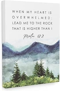 Bible Verses Wall Art, When My Heart Is Overwhelmed Wall Decor, Watercolor Forest Prayer Wall Decor, Inspirational Framed Canvas Wall Art For Home, Christian Gifts for Woman Man - A08 image