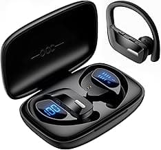 Wireless Ear Hook Sport Earbuds, Bluetooth Headphones with Mic, IPX7 Waterproof, 80H Playtime, Deep Bass, Secure Fit for Running Gym Workout - Black