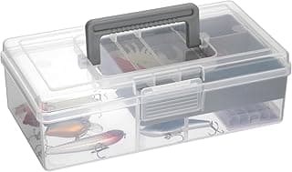 JUXYES Plastic Fishing Tackle Box Organizer with Removable Dividers, Clear Fishing Tackle Storage Boxes with Handle, 2 Layer Fishing Tackle Tray Box Lure Box image