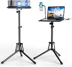 Projector Stand Laptop Tripod Stand - Portable Stand Adjustable Height 20 to 60 Inch, Projector Stand with Gooseneck Phone Holder ＆ Mouse Tray, Laptop Floor Stand for Podium, Home, Studio, DJ Racks image