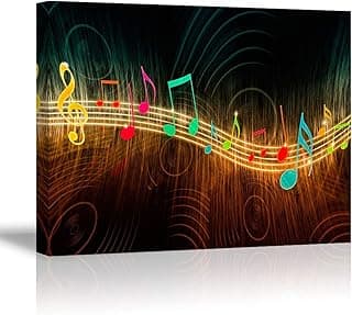 Music Wall Art for Bedroom, PIY Modern Musical Note Canvas Prints Stretched with Frame, Beautiful Notes Beating on Staff Picture Decor (Waterproof Artwork, Bracket Mounted Ready to Hang) image