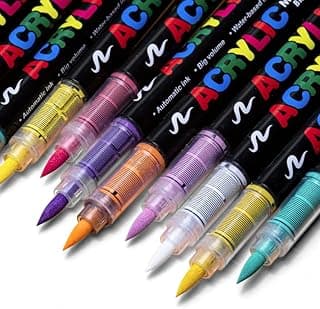 Guangna 12 Colors Direct Liquid Soft Head Acrylic Marker Pens,Tooli Art Acrylic Paint Markers, Brush Tip Acrylic Paint Pens, Ideal for Canvas, Wood, Stone, and DIY Crafts image