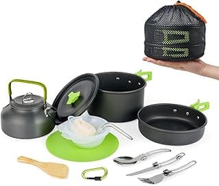 MEETSUN Camping Cooking Set with 1.5L Pot, Camping Cookware Set for 2-3 Person,Camping Mess Kit with Kettle,Camping Pot Pan Set with Chopping Board Folding Tableware for Camping Hiking Bcakpacking image
