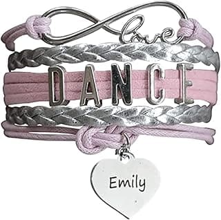 Girls Personalized Dance Bracelet With Engraved Name Charm, Dance Recital Gift, Girls Dancing Jewelry,Infinity Dancer Charm Bracelet image