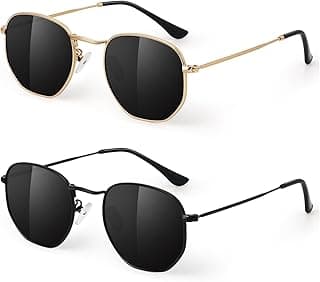 Polarized Sunglasses Womens Men, Trendy Hexagon Metal Sun Glasses, UV400 Protection Shades image