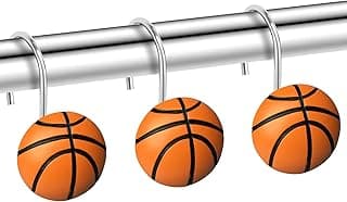 Decorative Shower Curtain Hooks Basketball Sports Shower Curtain Rings for Boys Bathroom Hangers 12 PCS image