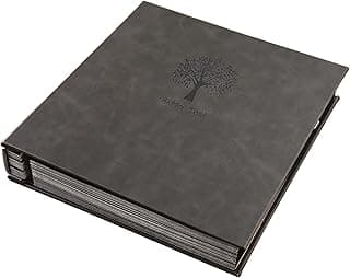 Family Tree Photo Album DIY Scrapbook, 40 Pages Double Sided, Vintage Leather Cover Self Adhesive Picture Album (Color : Gray, Size : 13.1" x 12.3") image