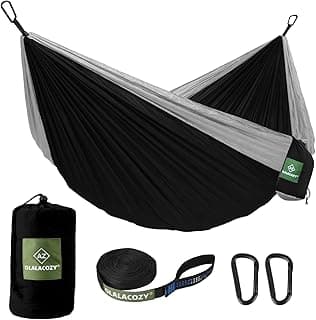 Camping Hammock,Camping Essentials,Lightweight Portable Double & Single Hammock with Tree Straps, Camping Gear for Outside Hiking Camping Beach Backpack Travel, Black & Grey, Large image