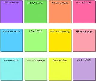 12 Snarky Sticky Notes with Funny Complaining Quotes - Vibrant 3 x 3 Inch Memo Pads for Office Supplies and Colleagues (Stylish) image