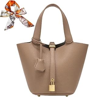 Women's Leather Tote Bag: Fashionable Lock Design Solid Color Bucket Bag Mini Handbag Wallet Handbag