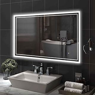 LED Bathroom Mirror, 32x24 Inch Front and Backlit Lighted Vanity Mirror, Anti-Fog Dimmable 3 Colors CRI>90 Wall Mounted LED Mirror for Bathroom image