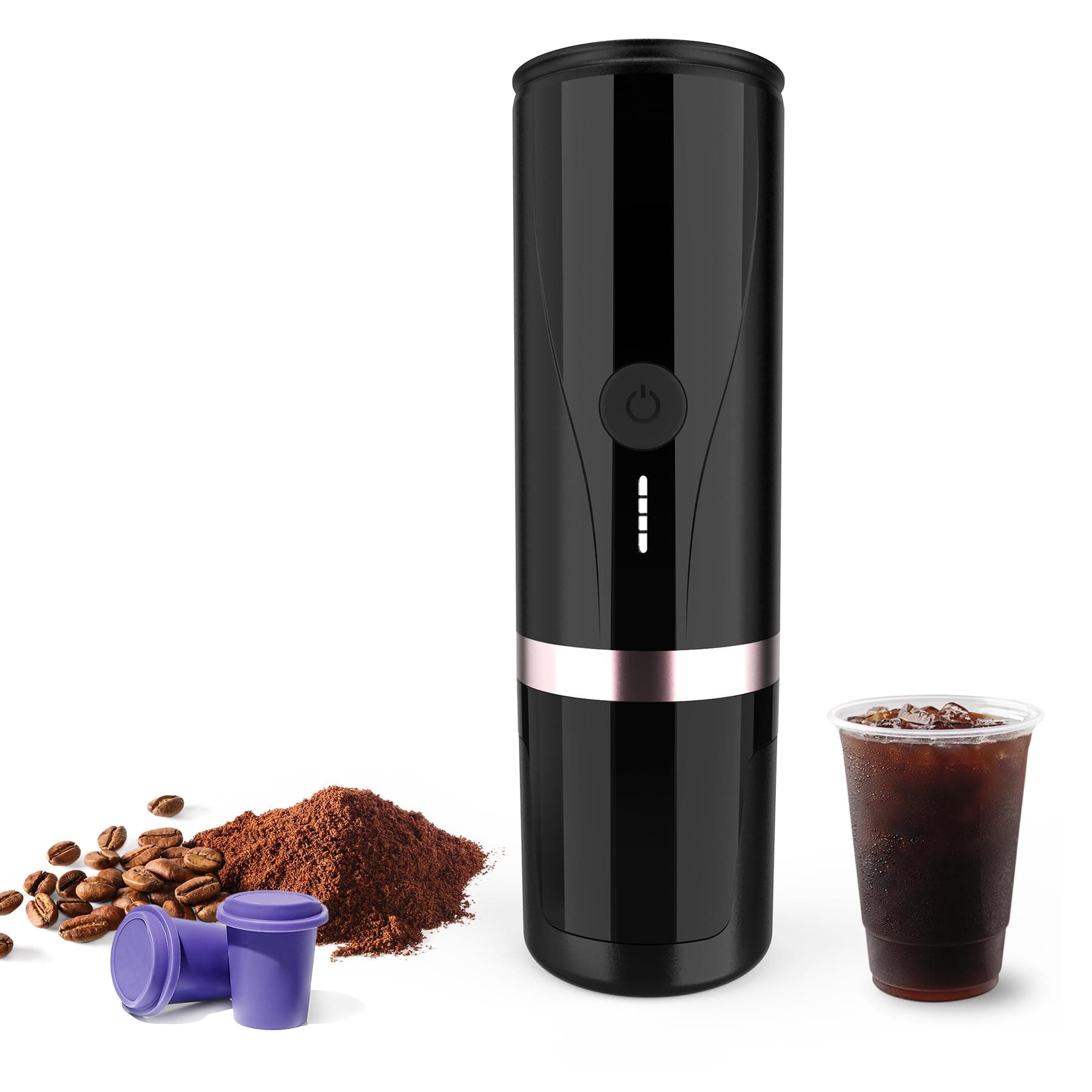 Portable Espresso Machine, Self-Heating Electric Portable Espresso Maker,20 Bar Mini 12V 24V Car Coffee Maker with NS Pods & Ground Coffee for Travel, Camping, Office, Home(Black)