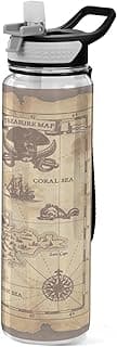 Pirate Treasure Map Water Bottles with Straw Sports Bottle Large Water Bottle with Handle Perfect for Fitness Gym Camping Cycling Hiking image