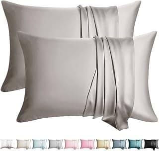 100% Silk Pillow Cases 2 Pack King Size Mulberry Silk Pillowcase for Hair and Skin Set of 2 Highest Grade 6A Silk Soft Breathable Cooling with Hidden Zipper, Grey image