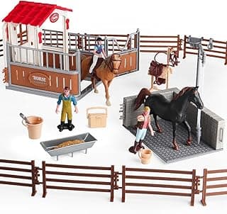 RCOMG Horse Stable Figurines Playset, 31 Pieces Horse Club with Horse Wash Area and Fence Figures, Barn Horse Toys Gift for Girls and Boys 3 4 5 6 7 8 image