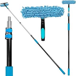 12 Feet Window Washing Kit with 5-12Ft Extension Pole, Outdoor High Window Cleaning Tools 2 in 1 Window Cleaning Kit with Telescopic Pole for Indoor & Outdoor