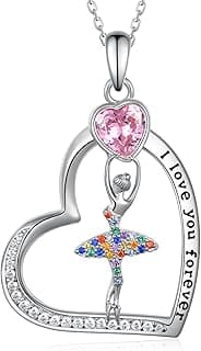 Ballerina Necklace 925 Sterling Silver Ballet Heart Pendant Necklace Dance Jewelry Gifts for Women image