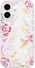 SCORPIFY for iPhone 16 Case with Pastel Pink Rose Floral Design, Cute Clear Flower Phone Cover for Women Girls, [Non Yellowing] Slim Shockproof Bumper with Gold Accents
