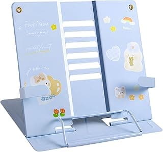 Book Holder, Book Stand Holder for Desk, Stable Metal Design, Adjustable Reading Stand for Books, Tablets and Phones, Light Blue image